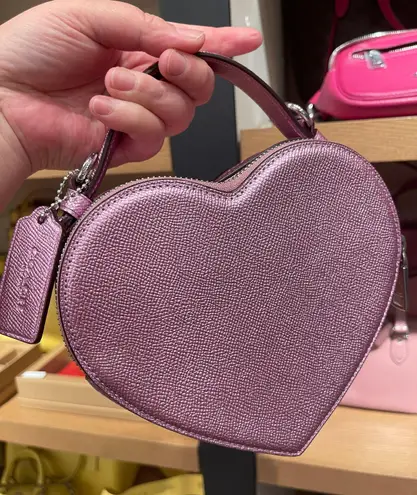 Coach Heart Crossbody Bag in Metalic Crossgrain Leather Lilac CP020