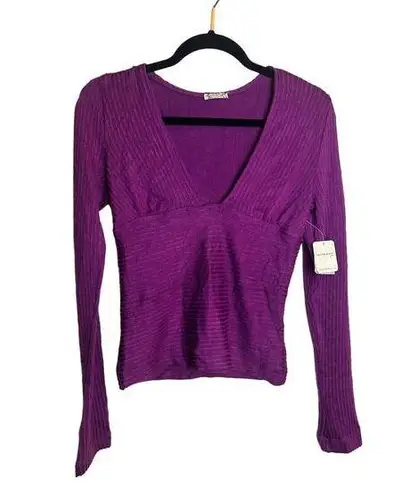 Free People Intimately by  V Neck Knit Blouse in Eggplant Women Size Medium M