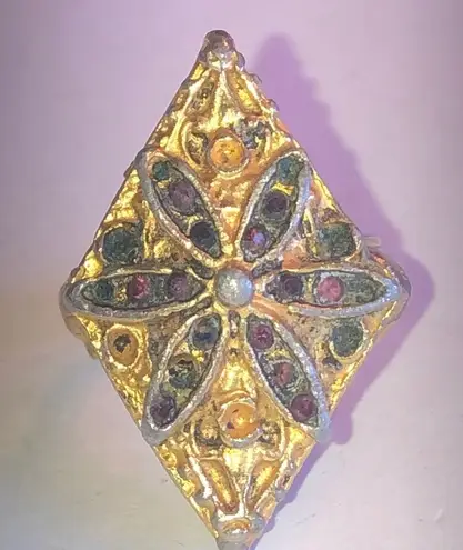 Adjustable Vintage Gold Tone Aged Diamond Shape Chunky Boho Statement Ring