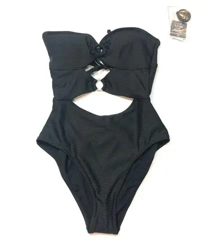 Hula Honey Black ribbed one piece swimsuit