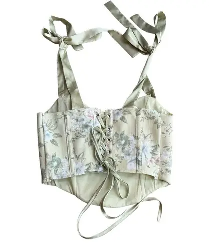 Mine Size S Floral Corset Pastel Sage Green Bow Strap Coquette Feminine Romantic