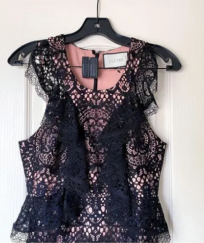 Alexis Dress Narasse Lace Sheath Ruffle Racerback Midi Wedding Black S NWT