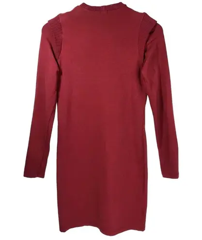 Monrow Ribbed Knit Trim Long Sleeve Knee Length Sweater Dress in Burnt Red