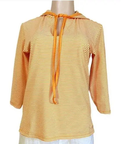 Anatomie Orange Striped Pullover Hoodie Long Sleeve Tee S