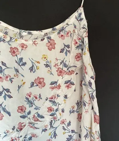 Vintage Floral Sleeveless Ruffled Hem Top white cropped top casual summery Pink Size XS