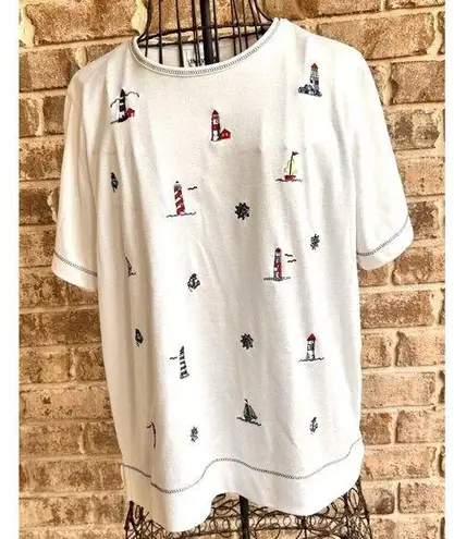 Bonworth VTG Nautical Top Sz M? White LIghthouses Sailboat Anchor Ships …