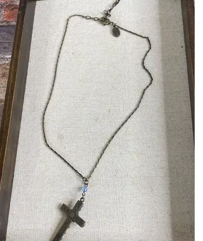 Belladonna Cross Necklace VTG Signed Collar Blue Crystal Rhinestone Enamel Rare