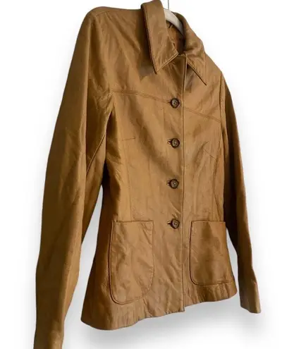 Banana Republic Womens Vintage  Tan Soft Leather Preppy Pea Car Coat Size Small