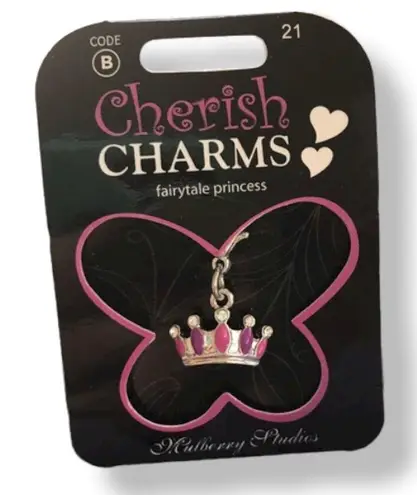 Cherish Charms Fairytale Princess Crown Charm Fairy Tale Pink Silvertone NEW