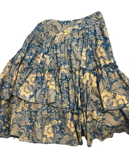 Ralph Lauren Lauren  vintage blue and beige 
Floral Tiered Skirt size 12