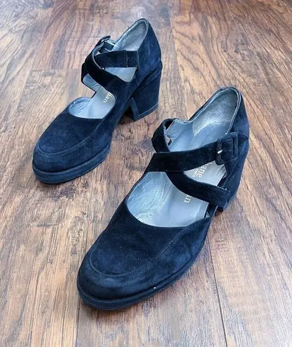 Stephane Kelian • black platform shoes criss cross strap mary jane chunky suede Size 8