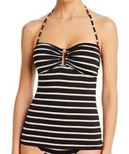 Ralph Lauren BLACK Striped Ring Front Swim Top Size 2
