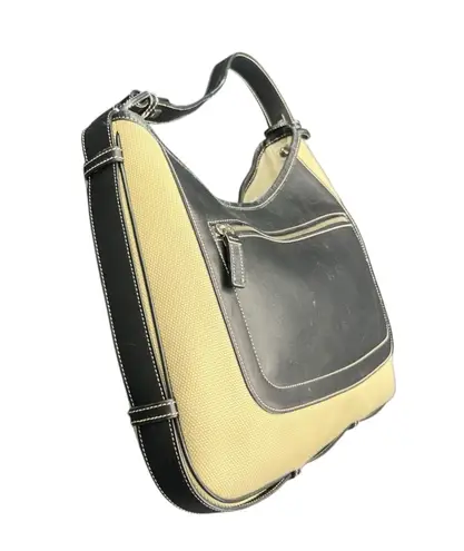 Salvatore Ferragamo Ivory Canvas Black Leather Shoulder Bag Vintage