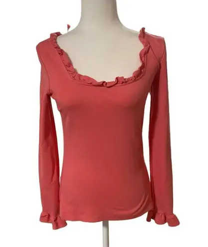 Rachel Parcell | Pink Ruffle Neckline Long Sleeve Pink Blouse Barbie Size Small