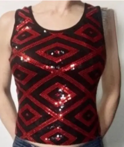Bisou Bisou Black and Red Sequin Tank Top M