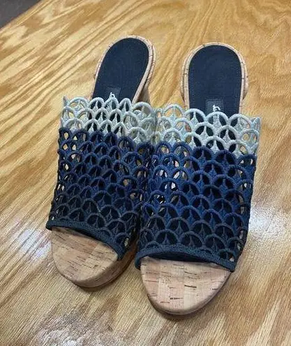 Salvatore Ferragamo SAJA Platform Sandal Womens 7.5 Blue Block Heel Slip-On S27