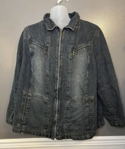 Giacca by Gallery Denim Jacket Womens 2X Blue Quilted Lined Zip Pockets