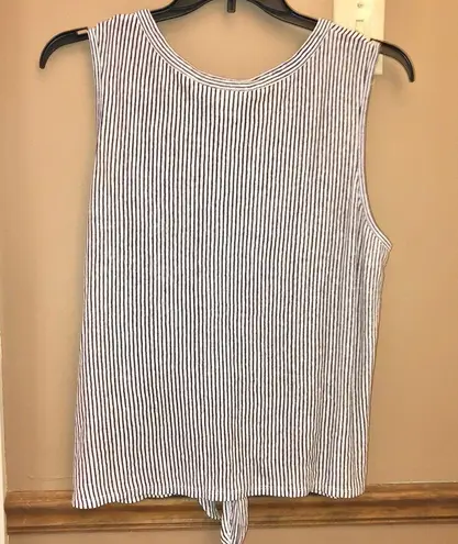 Rachel Zoe  100% Linen V Neck Button Front Tie Sleeveless Tank Top Blue White XL