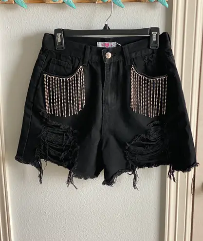 BuddyLove Elvis Rhinestone Fringe Denim Shorts