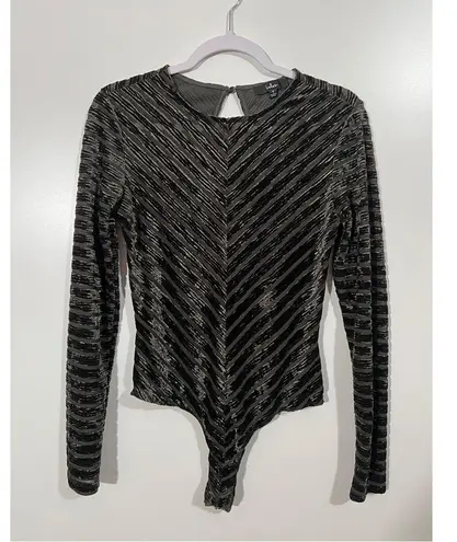 Save the Date Olive Green Velvet Striped Long Sleeve Bodysuit Size Small