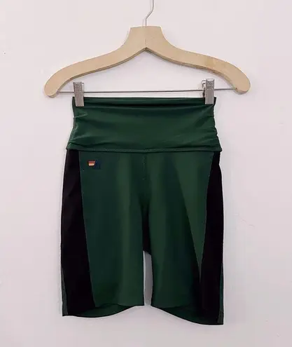 Aviator Nation  Color Block Bike Shorts Speed Forest Green Black High Waisted