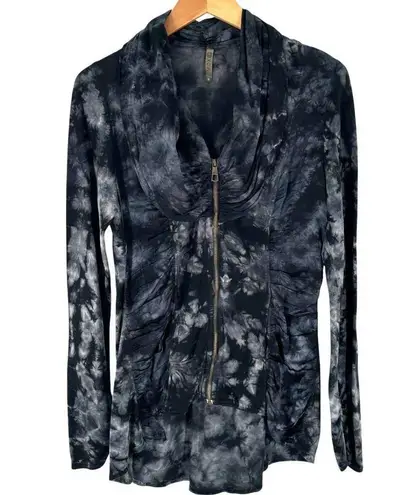 XCVI Black and Gray Tie Dye Ruched Jersey Zip Casual Jacket Size M