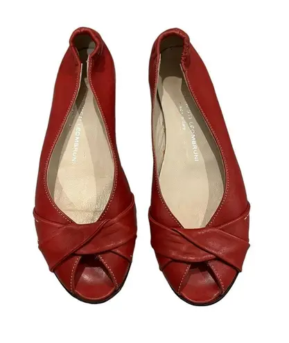 AGL Attilio Giusti Leombruni Peep Toe Flats Red Size 5