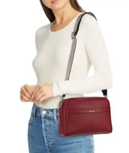 Furla Avril BAPWAVR Burgundy Wine Pebbled Leather Guitar Strap Crossbody Bag