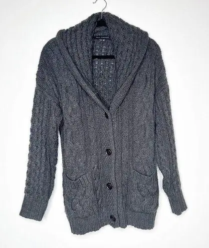Skull Cashmere Cable Knit Shawl Collar Cardigan Sweater Women's Charcoal Gray S