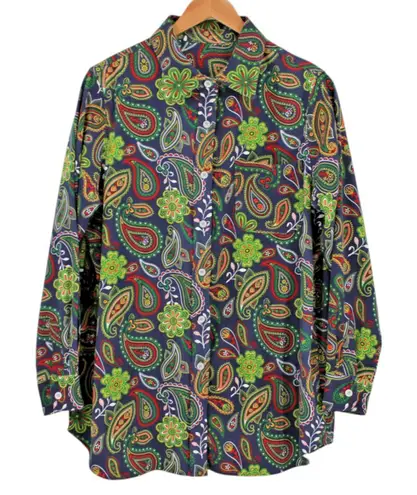 Paisley Floral Button Down Shirt Boho Hippie Maximalist Retro Layering Size XL