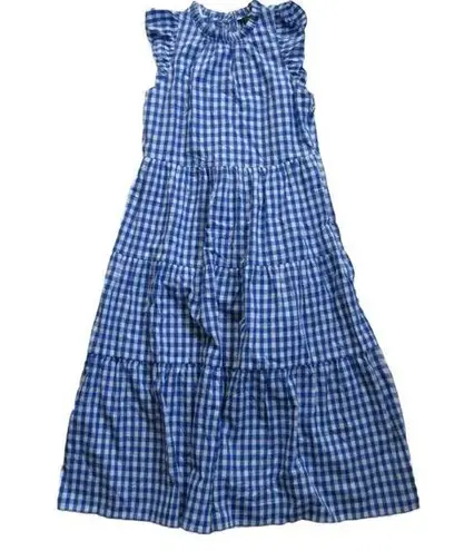 J.Crew NWT  Tall Tiered Ruffle-Sleeve Midi in Sapphire Gingham Cotton Dress MT