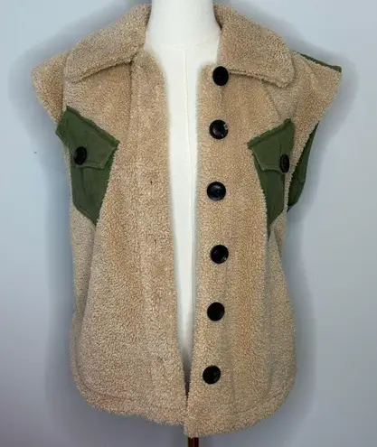 Marissa Webb Frankie Sherpa Twill XS Green Beige Drop Shoulder Vest Sash Belt