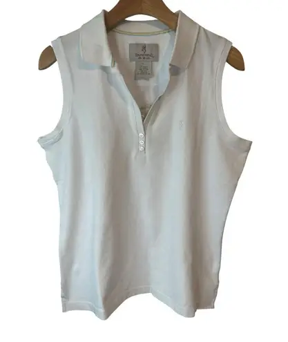 Browning Sleeveless Top Womens Large White V Neck Button Collared Tank Shirt NWT