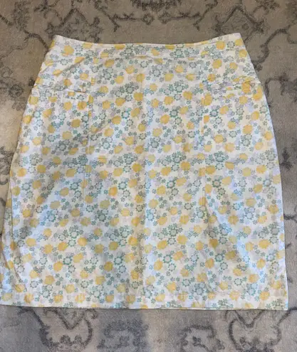 Woolrich Vintage Skirt Short Yellow Ditzy Floral Flower Print Linen Blend Sz 10 Approximate. Size tag faded.