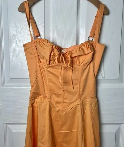 House Of CB Carmen Bustier Sleeveless Corset Back Midi Sundress in Tangerine S