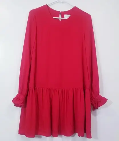 Milly  Red Ruffle Silk Blend Dress Long Sleeves