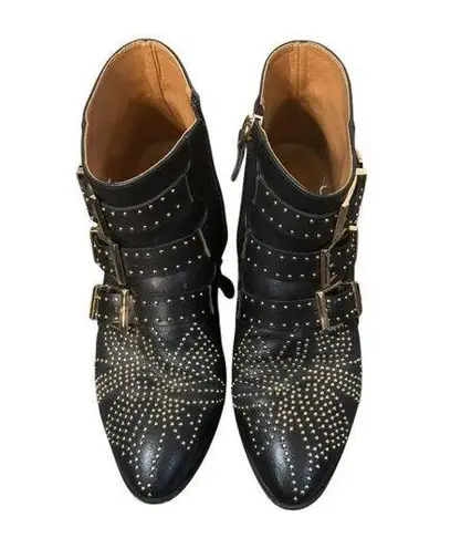Bashafari Leather studs Ankle shoes Cowboy Boots Metallic black Gold size 39 (8)