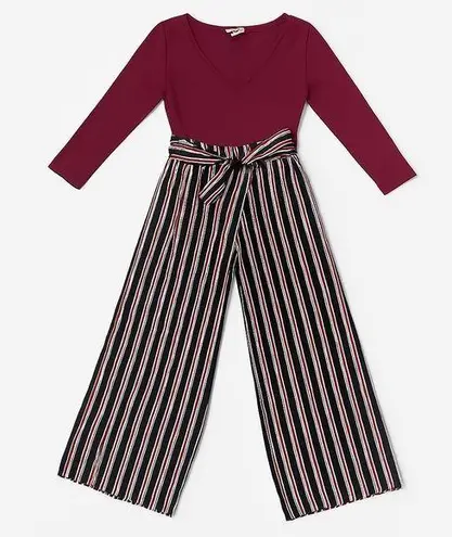 Ultra Flirt Red and Black Jumpsuit with Striking Stripes and Belt Size Large