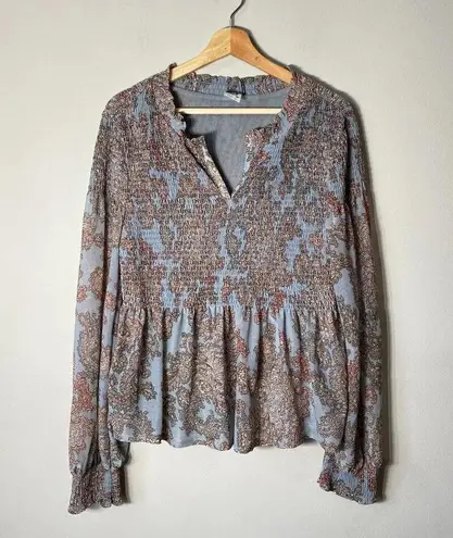 Akemi + Kin Anthropologie Women's Small Adria Paisley Print Shirred Blouse Top