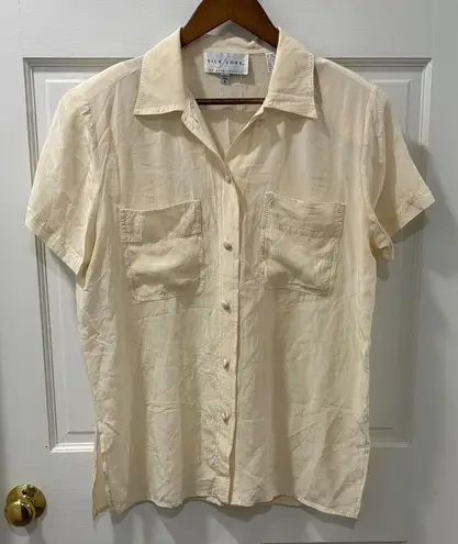 Silk Lore by Beth Terrell 100% Silk Short Sleeve Sheer Top Size Small Cream Tan