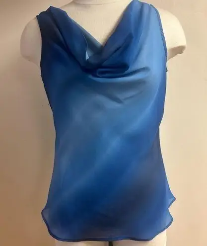 Fashion Bug Vintage Y2K Blue Ombre Cowl Neck Sleeveless Blouse Made in USA size M