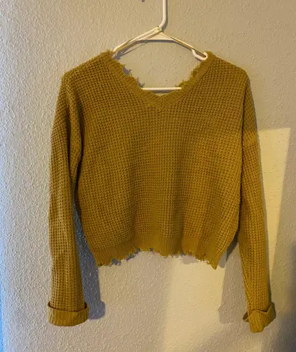 The Moon  & Madison Yellow Frayed Sweater