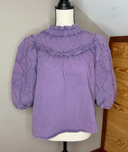 Sea New York Layla Quilted Puff Sleeve Ruffle Top Orchid Purple Small S Cottage