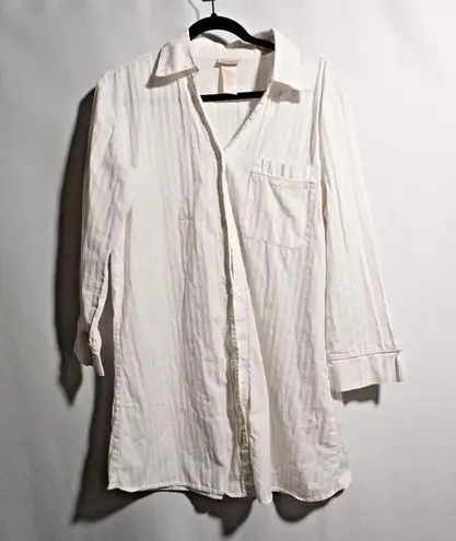 Bed Head White Pinstriped Pajama Top Long Sleeve Cotton USA Made Classic M Bride Size M