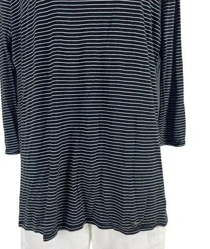 BCBGMAXAZRIA  3/4 Sleeve Striped Lace Back Tunic Top Blue Size L