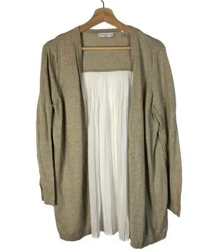 Sandro Paris Beige Knit White Pleated Back Cardigan Sweater 2/M