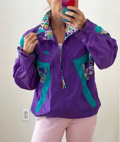 Nike Vintage 80s/90s  Purple/Green Colorblock Full Zip Windbreaker  Sz L