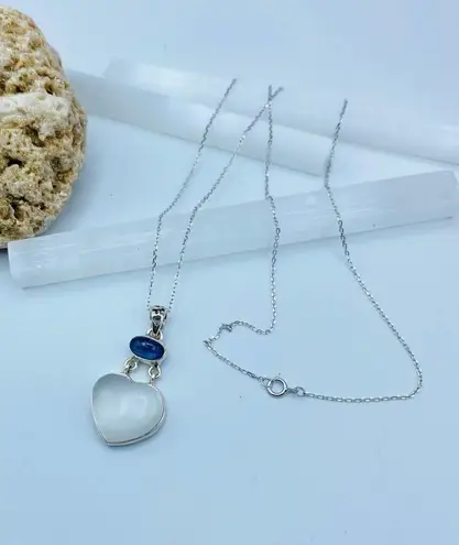 Selenite & Kyanite Heart Sterling Necklace White