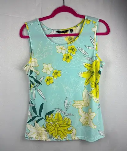 Iman Womens Sleeveless Floral Tank Top Size S Light Blue & Yellow Polyester/Span