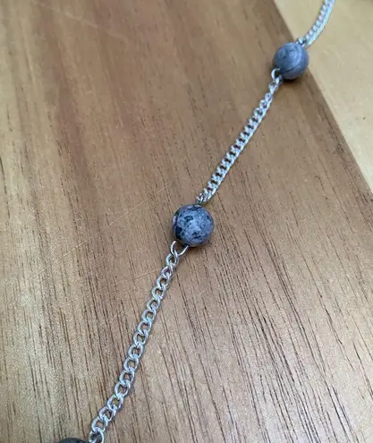 New Handcrafted Tin Cup Black Flash Agate Necklace and Bracelet Jewelry Set Silver